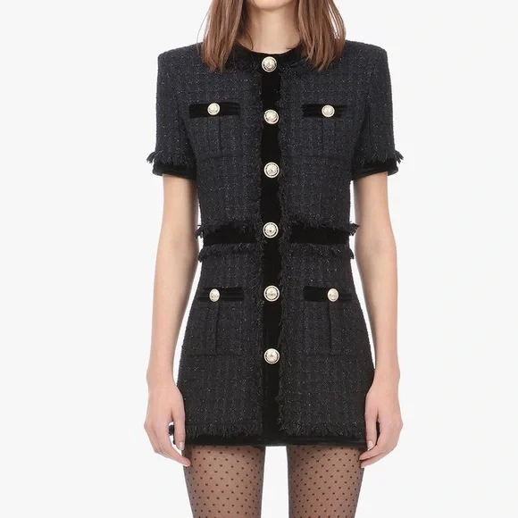 ❌SOLD❌ Balmain 38 Short iridescent black tweed dress - Picture 1 of 11